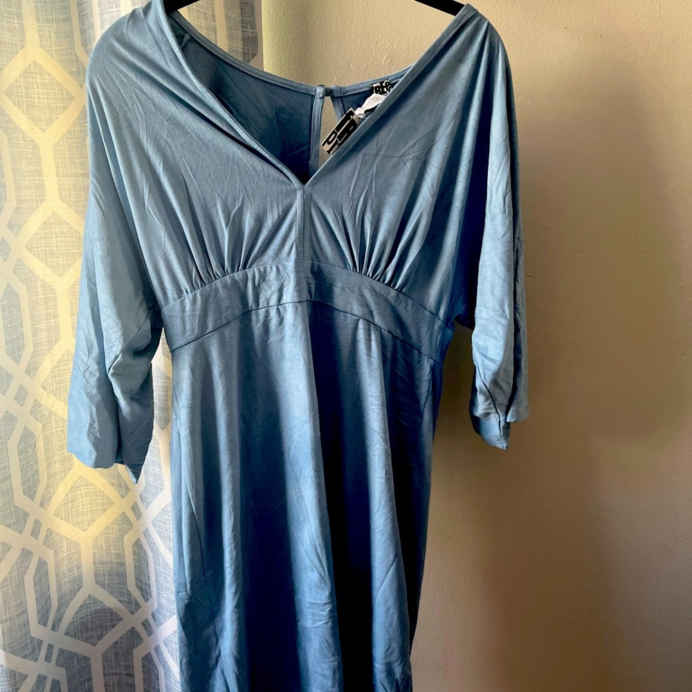 NWT Woman faux suede blue V neck dress , large